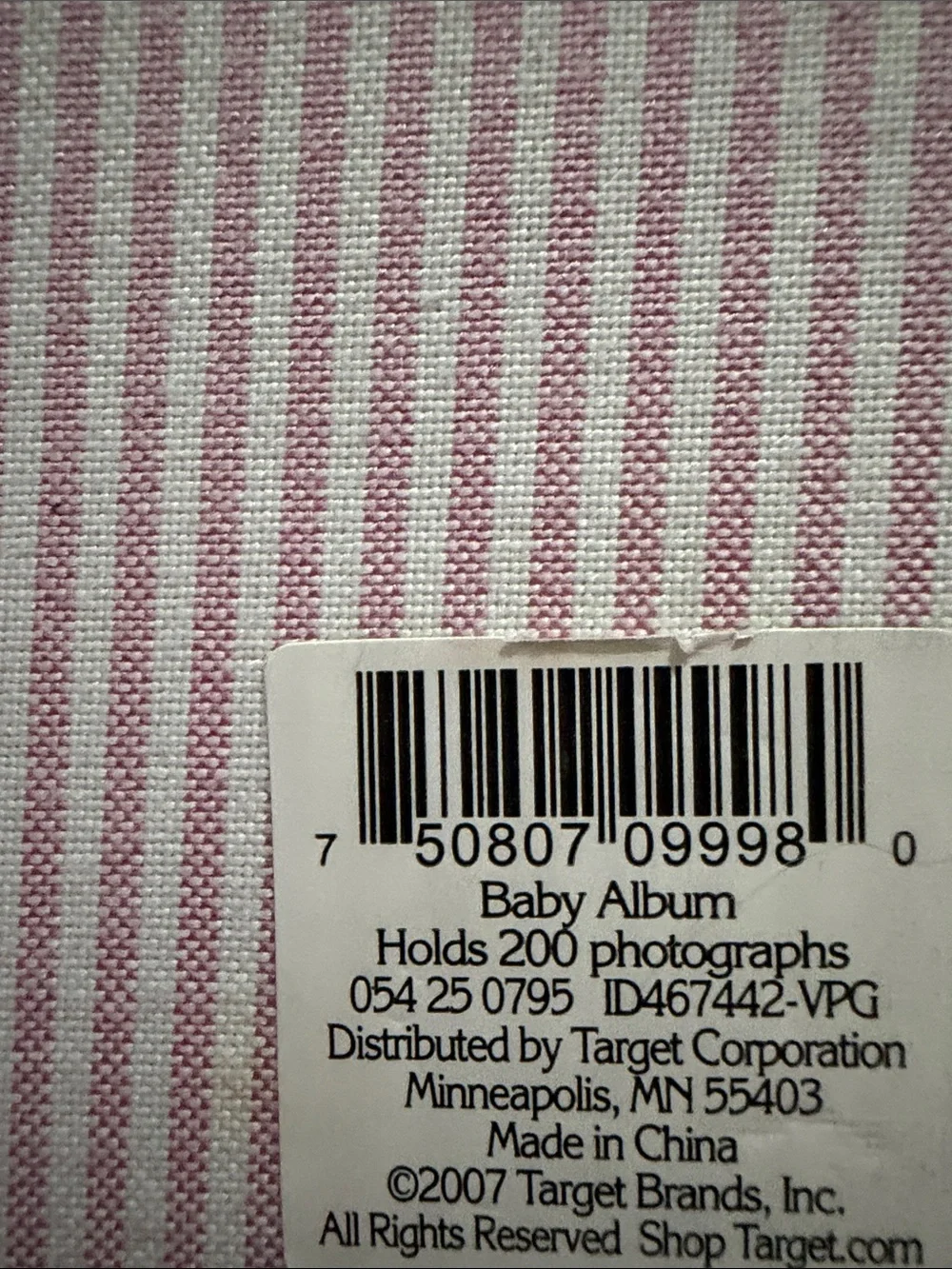 Target Pink and White Striped Fabric Photo Storage Box